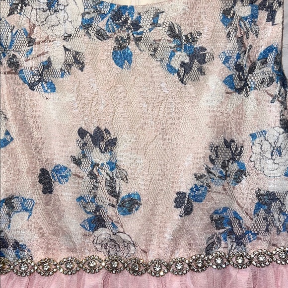 Elegant Pink and Blue Floral Kids Dress - Picture 4 of 12